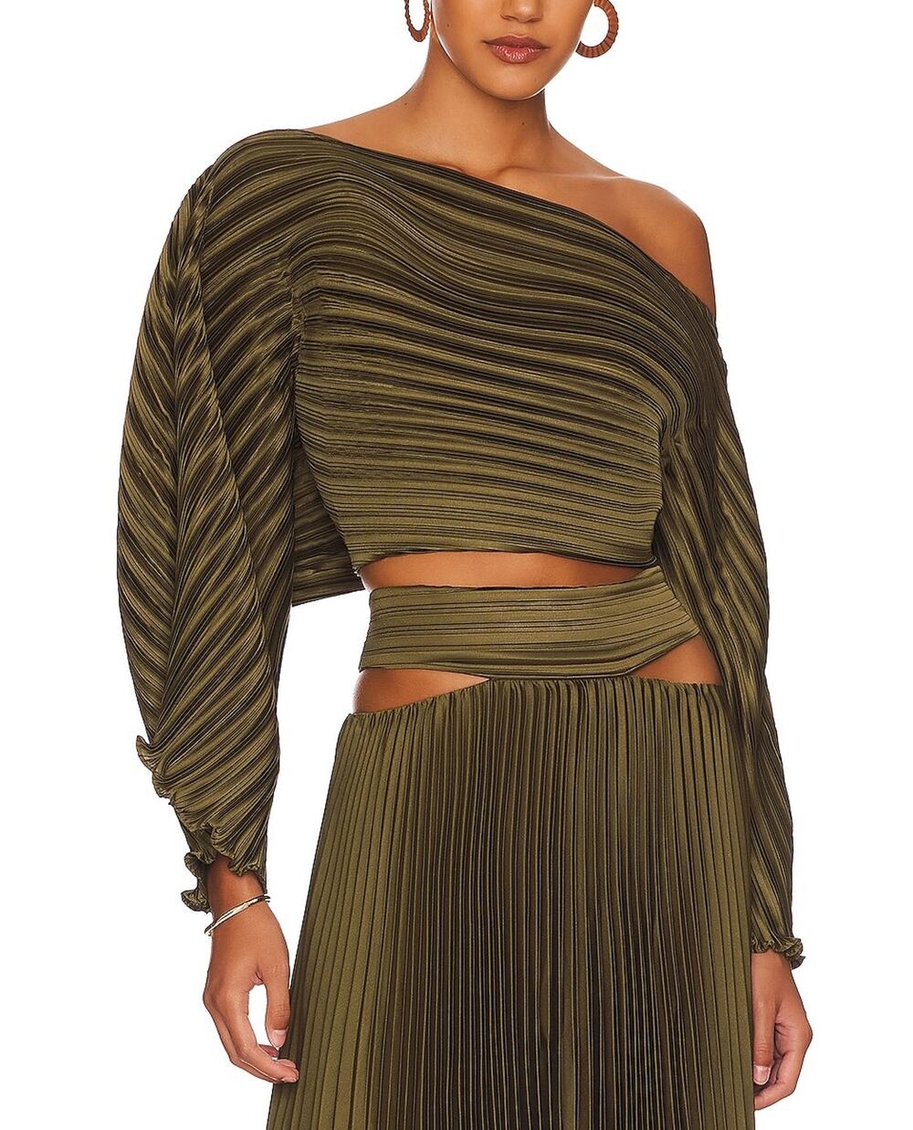 Aiifos Pleated Army Green Sonya Blouse Size XS